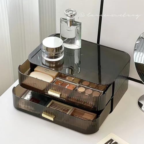 MIUOPUR Stackable Makeup Organizer Drawers, Bathroom Vanity Organizers and Storage, Ideal for Desk and Dresser Countertops, Great for Cosmetics, skincare, Lipsticks, Nail Care -Black - color: Clear Black, size: Drawer Only