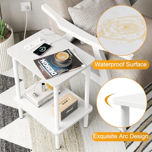 Apicizon 2 Tier End Table, Small Side Table with Charging Station, Boho Bedside Table with USB Ports and Outlets, Nightstand for Small Spaces, Bedroom, Living Room, Entryway, Easy Assembly, White - color: White, size: 1 Set, style: 2 Tier with Plug