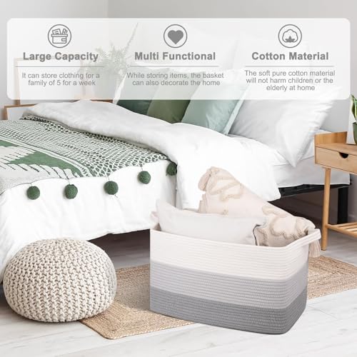 OIAHOMY Rectangle Woven Storage Basket - Nursery Cotton Rope Baskets for Storage, Toy Basket Organizing for Living Room, 17.7"x13.8"x11"- Pack of 3 - Gradient Gray - color: Gradient Gray, size: 3 pcs-17.7”x13.8”x11”