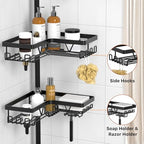 KEGII Corner Shower Caddy Tension Pole - Shower Tension Rod Organizer, Floor to Ceiling Shower Caddy 25-114.2 inch, Towel Rack Corner Waterproof, Black - style: Tension Caddy - Black