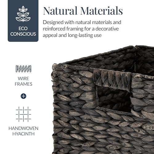 Best Choice Products 12x12in Pack of 5 Cube Storage Baskets, Water Hyacinth Multipurpose Collapsible Organizers, Handwoven Laundry Totes for Laundry, Living Room, Kids Room & Nursery - Black - color: Black, size: 12x12in