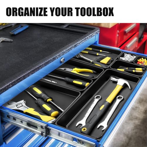 60PCS Tool Box Organizer Tray Divider, More Large Sizes-5 Sizes Desk Drawer Organizers Garage Tool Organizer and Storage, Black Plastic Tray Organizer Bins for Home Office Supplies and Tools - size: 60PCS