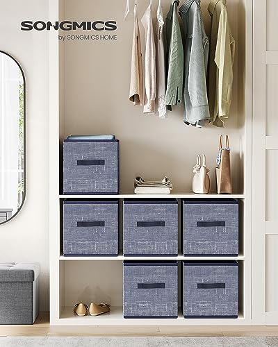 SONGMICS Storage Cubes, 11.8-Inch Non-Woven Fabric Bins with Double Handles, Set of 6, Closet Organizers for Shelves, Foldable, for Clothes, Misty Blue UROB030I01 - color: Misty Blue, size: 11.8"L x 11.8"W x 11.8"H
