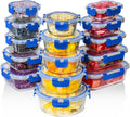 Razab 30 PC Glass Food Storage Containers with Lids - Reusable Glass Meal Prep Containers for Lunch and Leftovers - Airtight & Leakproof Snap Locking Lids - Oven, Freezer, Microwave, Dishwasher Safe - color: Blue