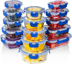 Razab 30 PC Glass Food Storage Containers with Lids - Reusable Glass Meal Prep Containers for Lunch and Leftovers - Airtight & Leakproof Snap Locking Lids - Oven, Freezer, Microwave, Dishwasher Safe - color: Blue