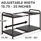 Simple Houseware Under Sink 2-Tier Heavy Duty Expandable Rack Organizer, Adjustable Width 15.75–25 Inches with 4 Shelf Height Levels, Bronze - color: Bronze