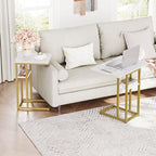 HOOBRO Foldable End Table, Gold C Shaped Side Table with Storage Shelf, Small Snack Table Suitable for Living Room Bedroom Small Spaces, Easy Assembly, Gold and Marble DM29SF01 - color: Marble + Gold