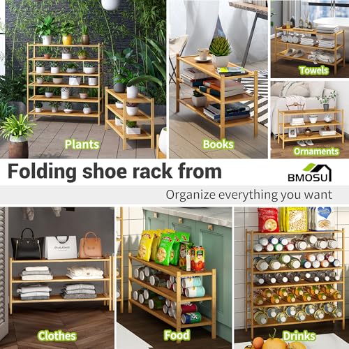 BMOSU 3-Tier Bamboo Extended Shoe Rack Premium Stackable Shoe Shelf Storage Organizer for Hallway Closet Living Room Entryway Organizer(Natural) - color: Natural, size: 3-Tier Long（33.3*11*18.3inches）