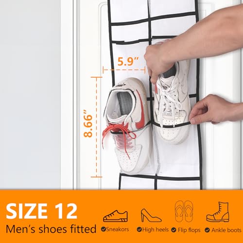 MSLOVE Narrow Over The Door Shoe Organizer, 12 Large Mesh Pockets Hanging Shoe Organizer for Closet Organizers and Storage, White, 2 Pack - color: White