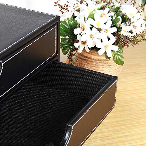 Leather Desk Organizer with 3 Drawers,Stackable Storage Box for Jewelry/Bill/Paper/Documents/Makeup Home Decor Accessories - color: black