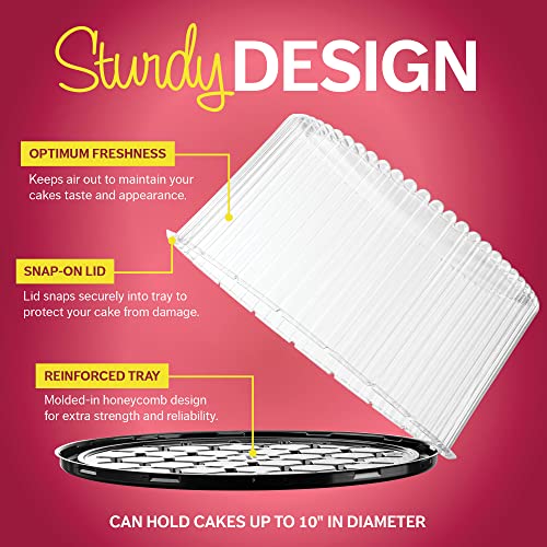 10 - 11" Plastic Disposable Cake Containers Carriers with Dome Lids and Cake Boards | 5 Round Cake Carriers for Transport | Clear Bundt Cake Boxes / Cover | 2-3 Layer Cake Holder Display Containers