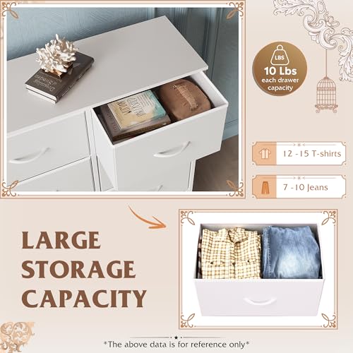 WLIVE White Dresser for Bedroom with 6 Fabric Drawers, Closet Dresser with Metal Frame, Wooden Top, Chest of Drawers for Closet, Living Room, Hallway - color: White
