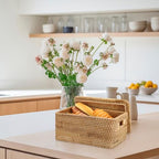 Hipiwe Rattan Basket with Lid Rectangular Lidded Basket Natural Hand-Woven Wicker Storage Basket Bin for Shelf Organizing Picnic Food Bread Table Storage Basket, 12"x7.9"x 5.9" - size: 12"L x 7.9"W x 5.9"H