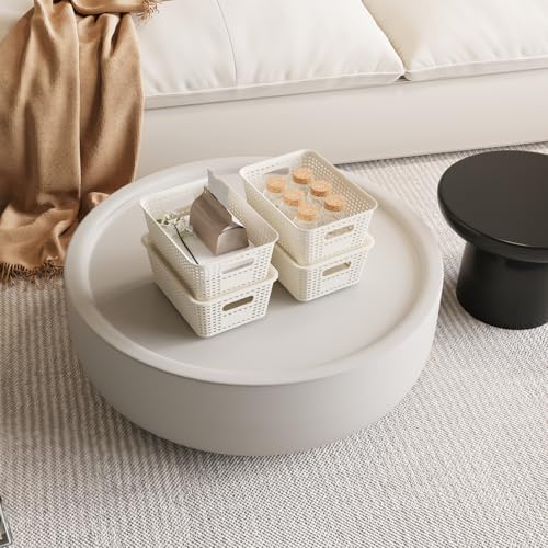 Resze 6 Pack Plastic Storage Baskets with Lids, Breathable Stackable Organizer Bins& Containers for Pantry, Desktops, Cabinet, Closet, Offices Organization Toys, Space Saving, Easy-Carry Handles,White - color: White