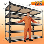REIBII 48" W Garage Shelving 3080LBS Storage Shelves 5 Tier Industrial Shelving Adjustable Metal Storage Shelves for Garage, Basement, Warehouse, Commercial, Easy Assemble, 48" W x 72" H x 24" D - size: 48" W x 72" H x 24" D