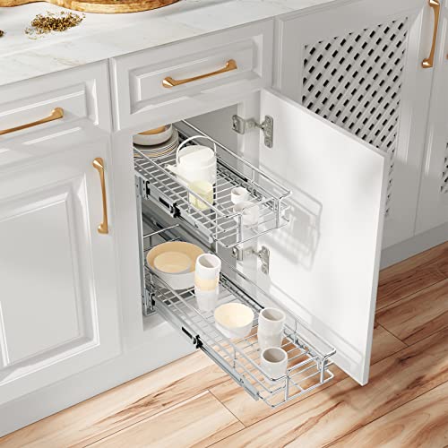 ROOMTEC Individual Pull Out Cabinet Organizer (5½"W x 21½"D), 2 Tier Spice Rack Organizer for Cabinet, Slide Out Drawer Pantry Shelf Organization and Storage for Kitchen Bathroom - color: 2 Tier, size: 5½"W x 21½"D
