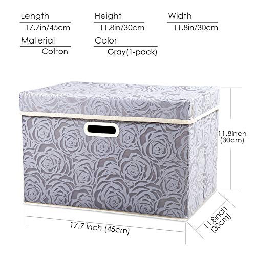PRANDOM Larger Collapsible Storage Box with Lid [1-Pack] Fabric Decorative Storage Bin Cube Organizer Container Basket with Cover Handles for Bedroom Closet Living Room Gray 17.7x11.8x11.8 Inch - color: Gray, size: Large(1-Pack)
