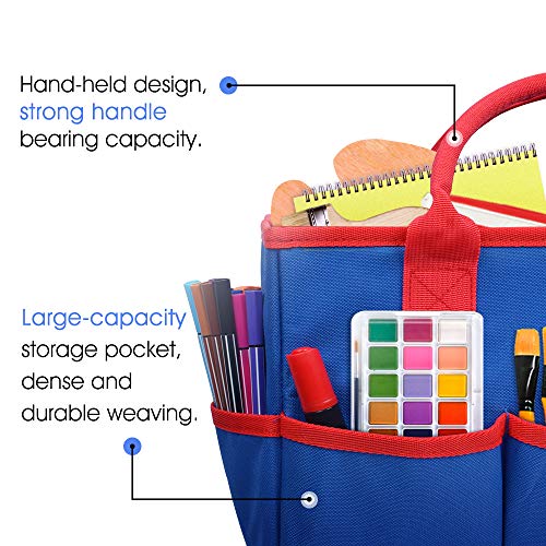ZKOO Craft Organizer Tote Bag, Art Storage Caddy with Multiple Pockets, Sewing Bag Teacher Bag for Arts, Books, Stationery, Office Desk Organization, Make-up Storage with Handles for Travel (Blue) - color: Blue