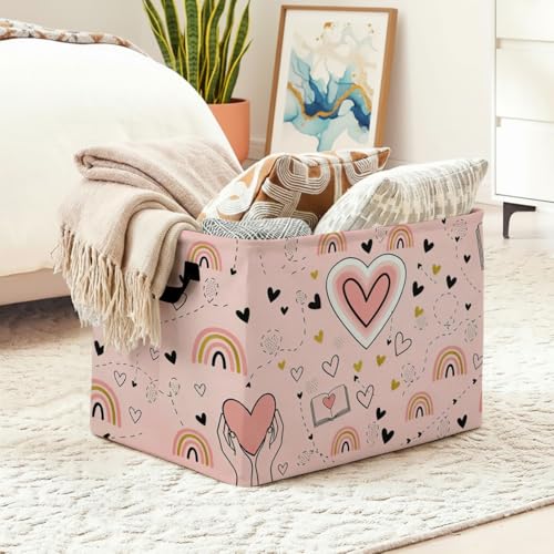 56L Heart Laundry Basket Clothes Hamper with Handles,Foldable Blanket Storage Large Laundry Hamper with Waterproof PE,Toy Storage Bin Organizer,Cube Clothes Organizer,Home Decor - color: Heart