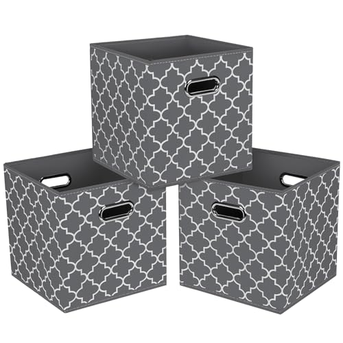 Fabric Cloth Storage Bins,Fabric Cube Organizer with Dual Handles Foldable Cube Storage Baskets for Home Bedroom Storage,Set of 3,(Gray Light) - color: Gray Light, size: 3 Pack