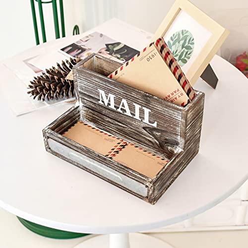 OKSQW Farmhouse Wood Desktop Desk Mail Organizer with 2-Slot Desktop Mail Sorter Holder File Organizer Bill Paper Folder Office Desk Accessories Rustic Office Supplies Home Decor - color: Dark Brown Mail Storage Big