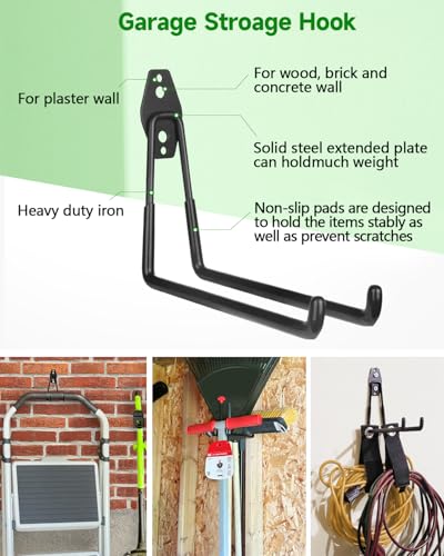 PIYILO Garden Tool Organizer 48 in with 18 Garage Hooks, Heavy Duty Garage Wall Hooks for Hanging Ladder, Bike, Tool Storage Rack for Yard Tools, Shovel, Shed (23 Pack) - size: 48 inch 18-Hook