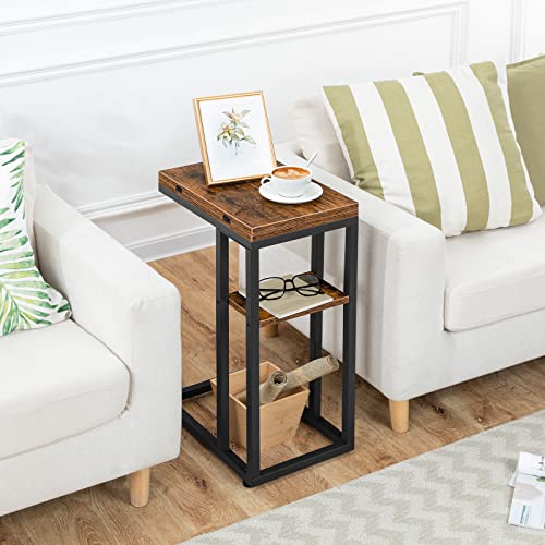 HOOBRO Foldable End Table, C Shaped Side Table with Storage Shelf, Small Snack Table Suitable for Living Room Bedroom Small Spaces, Easy Assembly, Rustic Brown BF29SF01 - color: Rustic Brown + Black