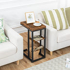 HOOBRO Foldable End Table, C Shaped Side Table with Storage Shelf, Small Snack Table Suitable for Living Room Bedroom Small Spaces, Easy Assembly, Rustic Brown BF29SF01 - color: Rustic Brown + Black