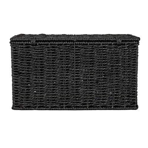 Household Essentials Small Handwoven Paper Rope Wicker Basket with Lid, Black - color: Black, size: Small (Pack of 1)