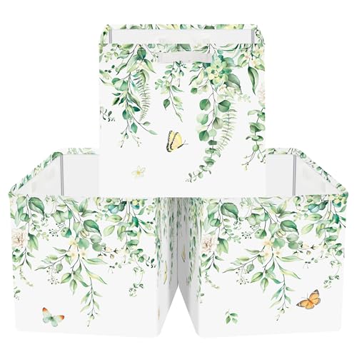 Clastyle 3 pcs Leaf Women Cube Storage Unit Bin with Metal Frame Foldable Kallax Box for Shelves Ladies Girls Closet Organizer Basket for Book Clothes Toy Organizer, Eucalyptus, 11.8x11.8x11.8 in - color: Eucalyptus