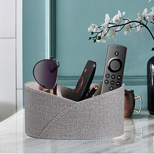 PU Leather Remote Control Holder with 3 Compartments, Modern Design Desk Accessories Workspace Organizer for Office/School/Home, Modern Nightstand Caddy Organizer for Makeup/Vanity/Stationery,Grey - color: Grey