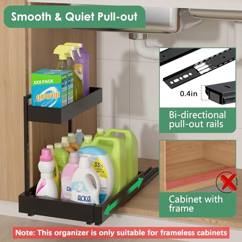 REALINN Expandable Under Sink Organizers and Storage, 2 Tier Under Cabinet Organizer, Heights Adjustable Pull Out Rack for Kitchen Bathroom Laundry, Black, 2 Pack - color: Black, size: 2 Pack