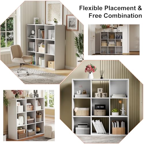 Sweetcrispy 9 Cube Storage Organizer - Open Cube Bookshelf with 5 Removable Back Panels, Display Storage Bookcase for Living Room, Bedroom, Entrance Hall, Home Office，36" L×11.6" W×36" H, White - color: White, size: 9-Cube(36"L×11.6" W×36"H)