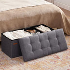 HAUSFRAU 31.5 Inches Ottoman with Storage, Folding Ottoman Bench Small Foot Rest Stool, Bedroom Bench with Flipping Lid, Linen Grey - color: Grey, size: 13"D x 31.5"W x 13"H
