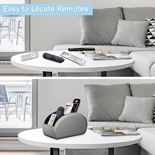 Fintie Remote Control Holder, 5 Compartments Vegan Leather TV Remoter Caddy Desktop Organizer Makeup Brush Holder Storage Fits TV Remotes, Media Controllers, Office Supplies(Silver Gray) - color: Silver Gray