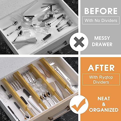 Bamboo Drawer Dividers Organizers, Kitchen Drawer Organizer, Adjustable Drawer Divider for Clothes, Kitchen, Dresser, Bedroom, Bathroom and Office, 4-Pack (Natural, 12-17 IN) - color: Bamboo, size: 12-17 IN