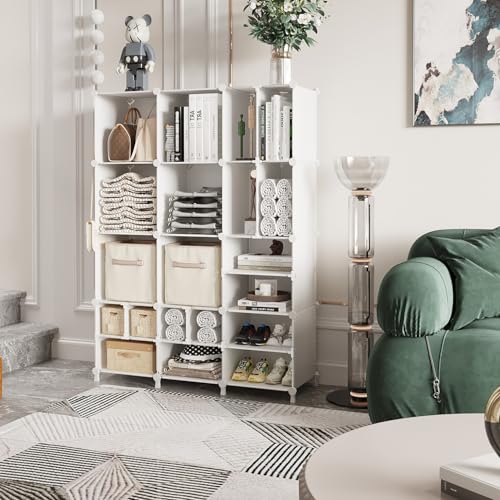 AWTATOS Cube Storage Organizer Closet Storage 12 Cube Shelves, Large and Small Cubes, DIY Portable Closet Clothes Storage Shelfs for Home, Bedroom, White - color: White