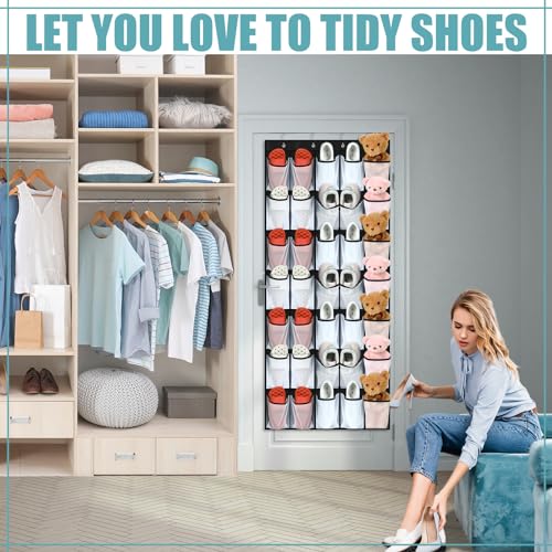 Windyun 2 Pcs 70 Large over The Door Shoe Organizer Hanging Shoe Rack for Closet Holder Black Mesh Pockets Back to School Behind Door Hanger Storage Nonslip for Home Room School Dorm, Each 35 Pockets - color: Black