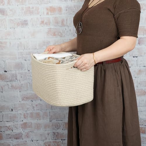 XUANGUO Rope storage Basket Bins Woven Basket for Organizing Shelves 15X10X9.3" Rectangle Decorative Baskets For storage Clothes Toys Books Towels Nursery basket organizer 3 pack Oatmeal - color: Oatmeal
