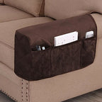 Velvet Quilted Armrest Covers - Water-Resistant Sofa Arm Protectors Set of 2 with Side Pocket Organizer, Non-Slip Furniture Covers for Chairs & Couches (Brown) - color: Brown