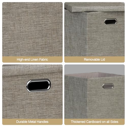 Posprica Storage Bins with Lids,13×13×13 Foldable Storage Cube Baskets Boxes Fabric Drawers for Closet Shelf Cabinet Bookcase,Set of 4,Coffee - color: Coffee, size: 13×13×13/4pcs with lids