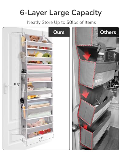 ULG Over The Door Organizer with 6 Large Pockets 12 Side Pockets, 50lbs Weight Capacity Door Hanging Organizer for Bedroom, Bathroom, Pantry, Nursery Storage, Gray - color: Light Gray, size: 1 Pack