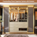 Besiost 4FT Closet Systems with 5 Wood Drawers, 48 Inch Closet Organizer System with 2 Hanging Rods & 7 Shelves, 48" Walk-in Closet, White Oak (48"L x 15" W x 80" H) - color: White Oak