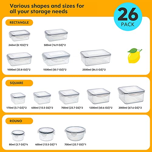52 PCS Food Storage Containers Set with Airtight Lids (26 Lids &26 Containers) - BPA-Free Plastic Food Container for Kitchen Storage Organization, Salad Fruit Lunch Containers with Labels & Marker - color: 26 Pack