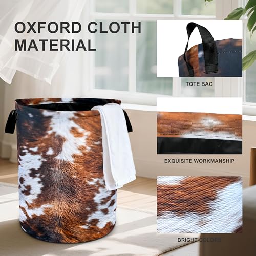 Cow Fur Laundry Basket Storage Bin Foldable Laundry Hamper Clothes Storage Bucket Organizer 19.6x15.7 Inch For Laundry Room/Bedroom/Bathroom - color: Cow Fur