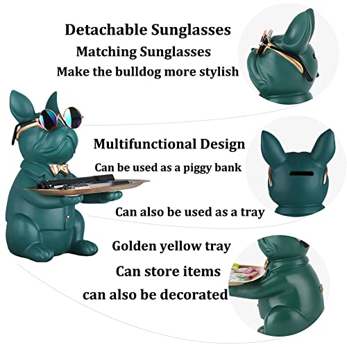Modern Decor Resin Bulldog Tray Statue Tray Storage Key Holder Candy Jewelry Earrings Tray Suitable for Home Decor Modern Art Dining Table Decor Office Small Object Tray (Green) - color: Green
