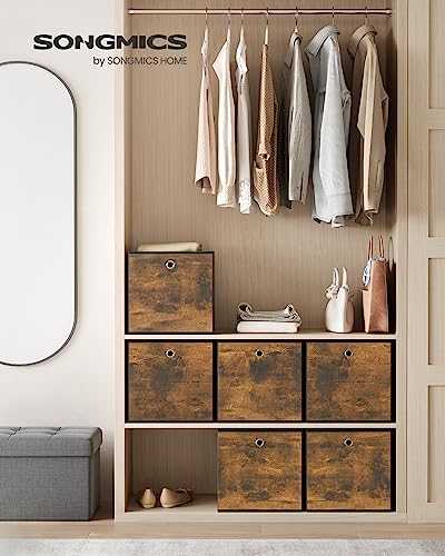 SONGMICS Storage Cubes, Set of 6 Storage Bins with Handles, Foldable Oxford Fabric and Non-Woven Fabric Storage Boxes, 13x13x13 Inches, Fit Cube Storage Unit, Rustic Brown URFB133B01 - color: Rustic Brown, size: 6 Pack (13"L x 13"W x 13"H)