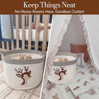 Deer Storage Basket for Nursery – Large 15”x11” Cotton Rope Bin with Soft Felt Animal Patch – Toy Organizer, Baby Laundry Hamper, Diaper & Towel Holder – Foldable, Washable & Baby-Safe - color: Deer