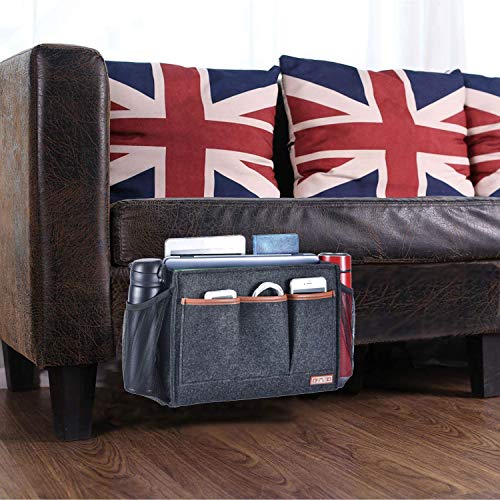 Zafit Bedside Caddy, Large Size Storage Organizer with 8 Pockets - Holds Magazines, Remotes, Phone (13.4'' x 18.1'', Dark Grey) - color: Dark Grey, size: 13.4'' x 18.1'' Large Size