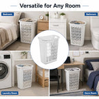 Rectangular Laundry Hamper, Slim Plastic Clothes Basket with Ventilation Holes, Lightweight Open Top Design for Small Spaces, White (2)